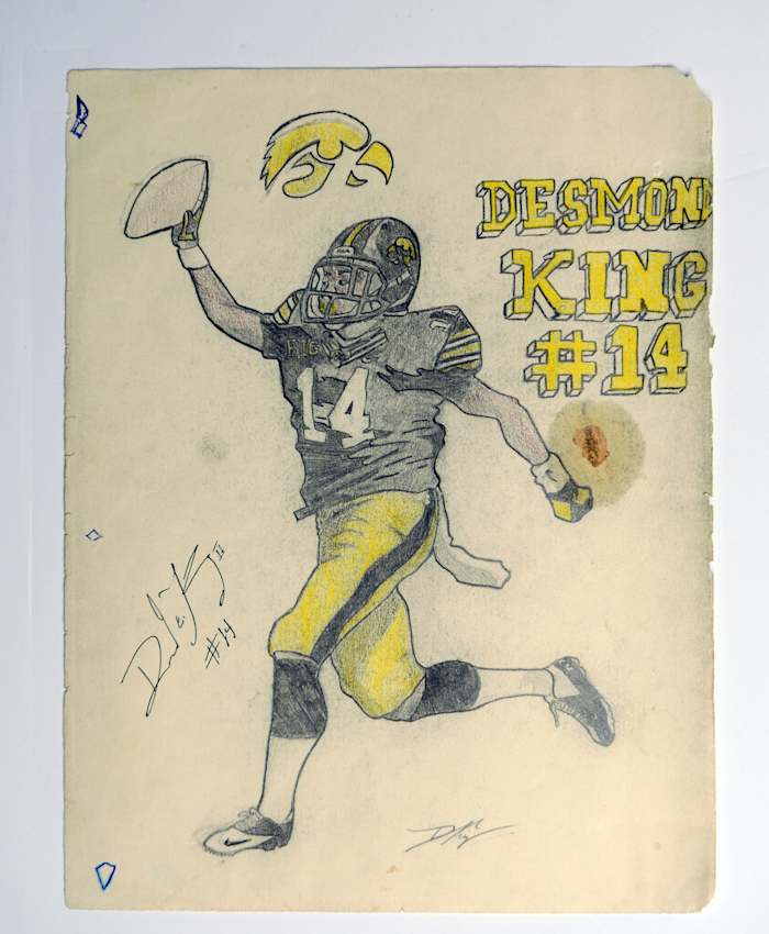 One of Devon’s early drawings of his brother, when Desmond was an Iowa Hawkeye.